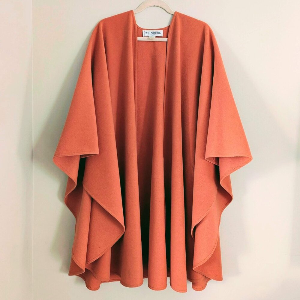 Vtg WEINBERG Paris 100% Virgin Wool Cape Women’s One Sze Burnt Orange/Terracotta